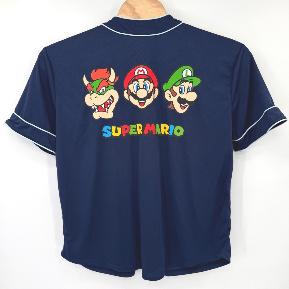 Nintendo Baseball Jersey Men 2XL Navy Blue Super Mario Luigi Bowser SMI057EMNWT
